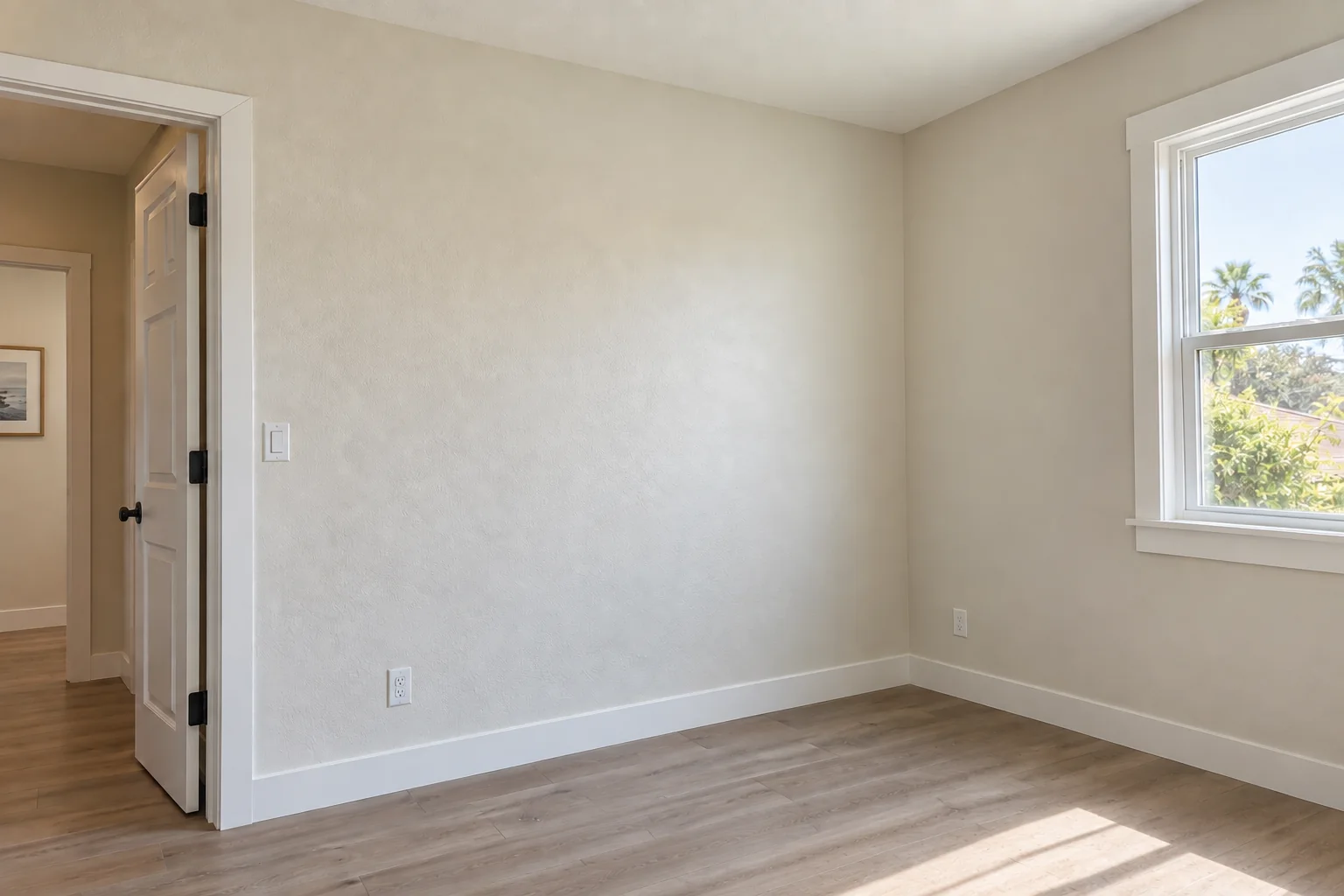Finished room with drywall texture, paint, trim, and flooring by Westpeak Construction in Orange County